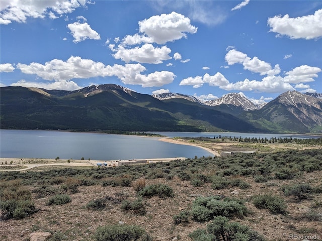 view of mountain feature with a water view