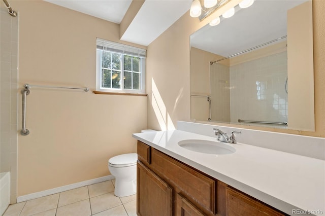 full bathroom featuring tile patterned floors, shower / tub combination, vanity, and toilet