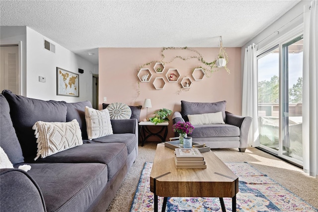 209 Wright St Unit 204, Lakewood, CO 80228 - carpeted living area with visible vents and a textured ceiling
