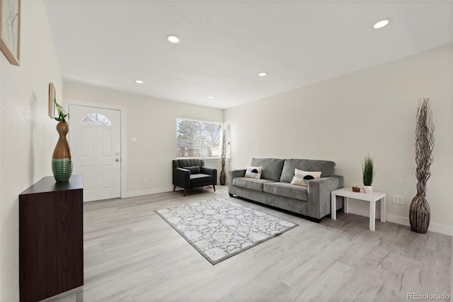 living room with light hardwood / wood-style flooring