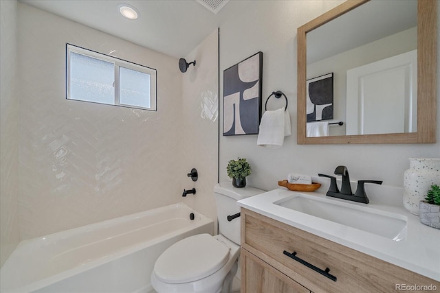 full bathroom with shower / bath combination, toilet, and vanity