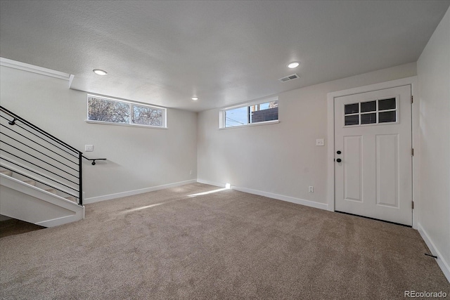 basement featuring carpet