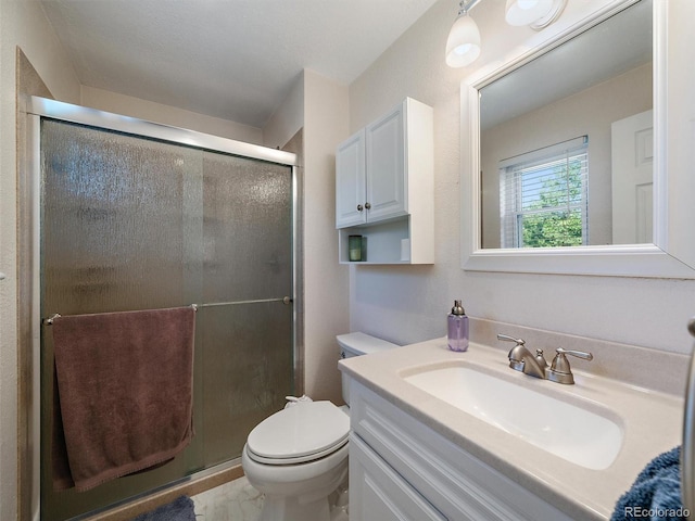 11399 Kendall St, Westminster, CO 80020 - full bathroom with vanity, a shower stall, and marble look tile flooring