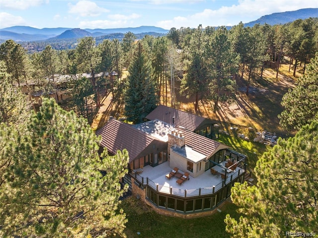 birds eye view of property featuring a mountain view