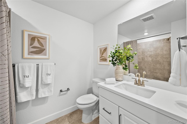 full bathroom featuring visible vents, tile patterned flooring, baseboards, vanity, and toilet