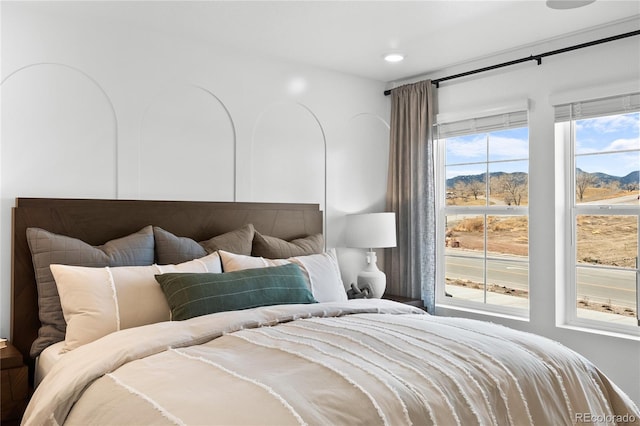 bedroom with a mountain view