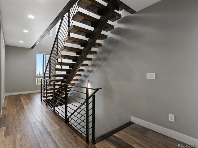 436 N Fuller Placer Rd, Breckenridge, CO 80424 - stairs with baseboards, wood finished floors, and recessed lighting