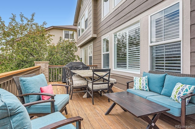989 Graland Pl, Highlands Ranch, CO 80126 - wooden deck featuring an outdoor hangout area, outdoor dining area, and area for grilling