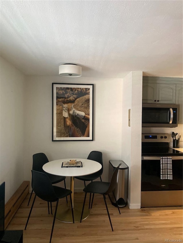155 S Pennsylvania St Unit 209, Denver, CO 80209 - dining space with light wood-style flooring and a textured ceiling