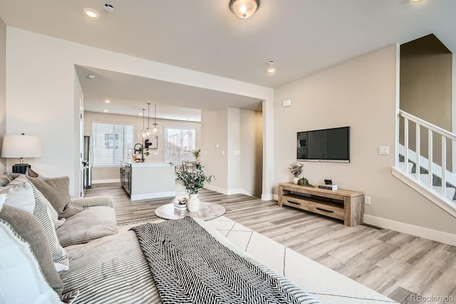 living room featuring light wood-type flooring