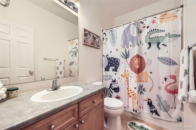 12 Apache Plume St, Brighton, CO 80601 - bathroom featuring vanity, tile patterned floors, and curtained shower