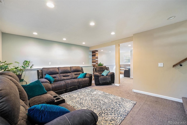 19523 E Buchanan Pl, Aurora, CO 80011 - living area with light carpet, recessed lighting, and baseboards