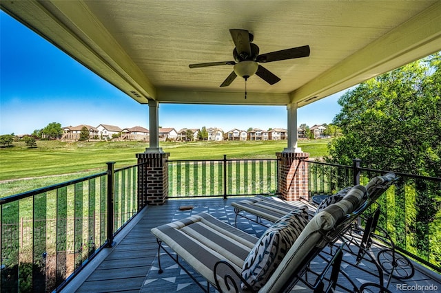 22685 E Calhoun Pl, Aurora, CO 80016 - deck with a ceiling fan, a residential view, and a yard