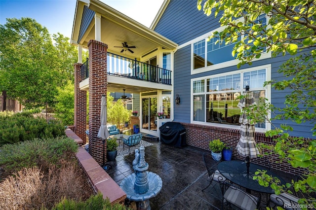 22685 E Calhoun Pl, Aurora, CO 80016 - view of patio featuring a ceiling fan, a balcony, and area for grilling