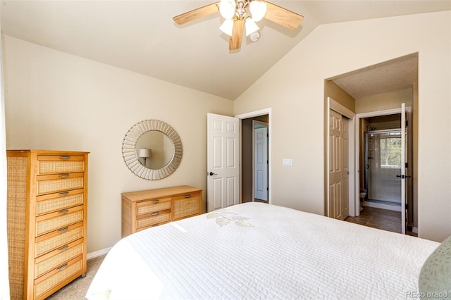 22685 E Calhoun Pl, Aurora, CO 80016 - bedroom with lofted ceiling, ensuite bathroom, a closet, and a ceiling fan