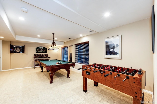 22685 E Calhoun Pl, Aurora, CO 80016 - game room featuring light carpet, baseboards, recessed lighting, and billiards