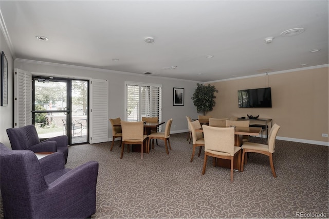 420 S Marion Pkwy Unit 203, Denver, CO 80209 - dining area with light colored carpet, healthy amount of natural light, ornamental molding, and recessed lighting