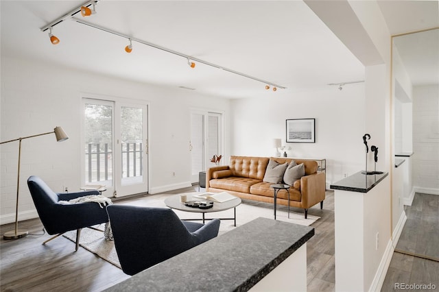 420 S Marion Pkwy Unit 203, Denver, CO 80209 - living room featuring rail lighting and light wood-style floors