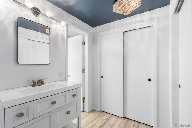 bathroom featuring wood finished floors and vanity