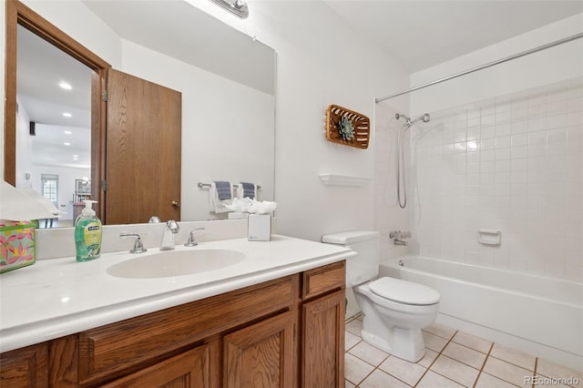 16 Scott Dr N, Broomfield, CO 80020 - full bath featuring tile patterned flooring, vanity, bathtub / shower combination, and recessed lighting