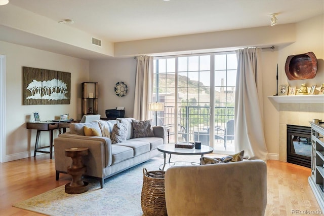 620 11th St Unit 206, Golden, CO 80401 - living area featuring wood finished floors and a tiled fireplace