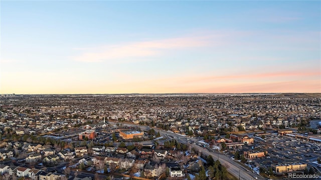 view of aerial view at dusk