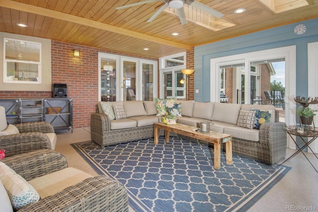 exterior space featuring a skylight and french doors