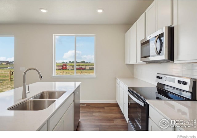 kitchen featuring a sink, white cabinets, tasteful backsplash, and stainless steel appliances