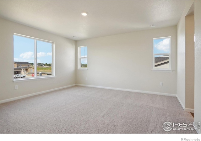 spare room featuring baseboards and carpet floors