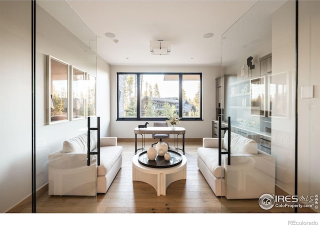 sitting room with light hardwood / wood-style floors