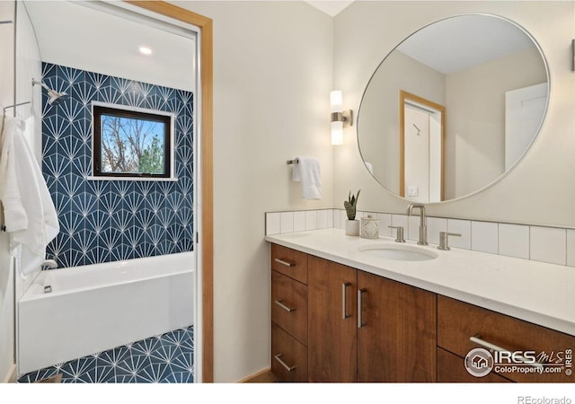 bathroom featuring tile flooring and vanity