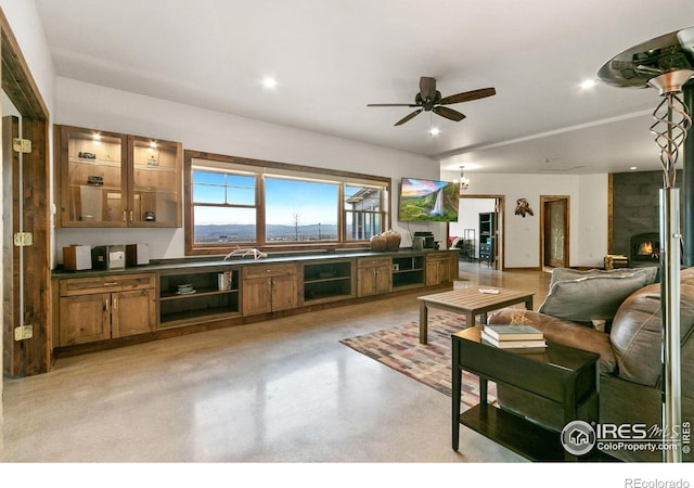 living room with ceiling fan