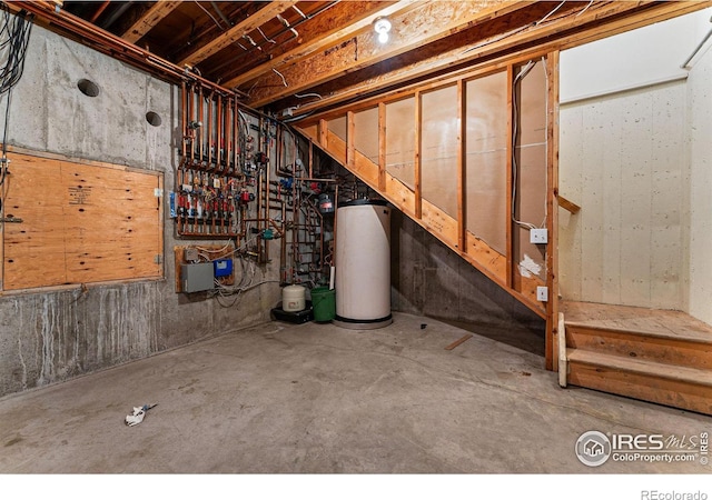 basement featuring gas water heater