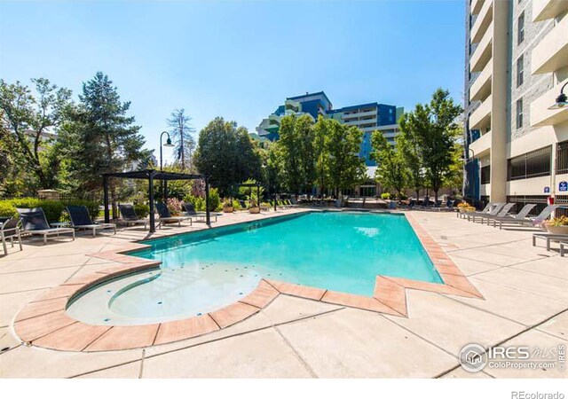 view of pool featuring a patio