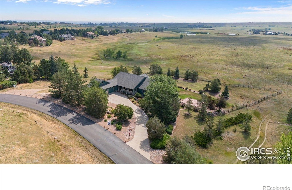 aerial view featuring a rural view