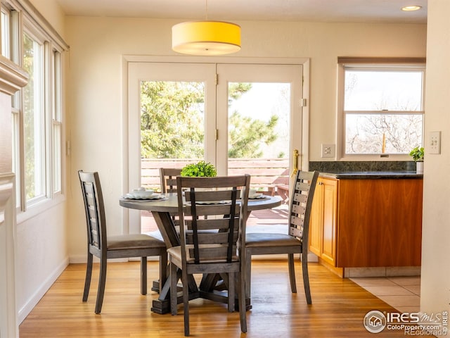 dining space with a healthy amount of sunlight and light wood-type flooring