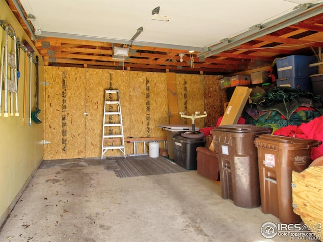 garage with a garage door opener