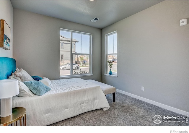 carpeted bedroom featuring multiple windows