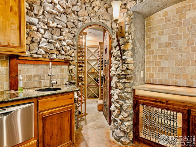 wine cellar with indoor wet bar