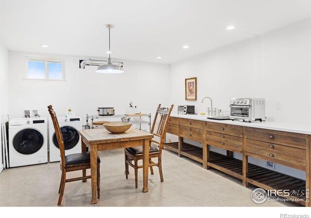 dining room with washer and clothes dryer