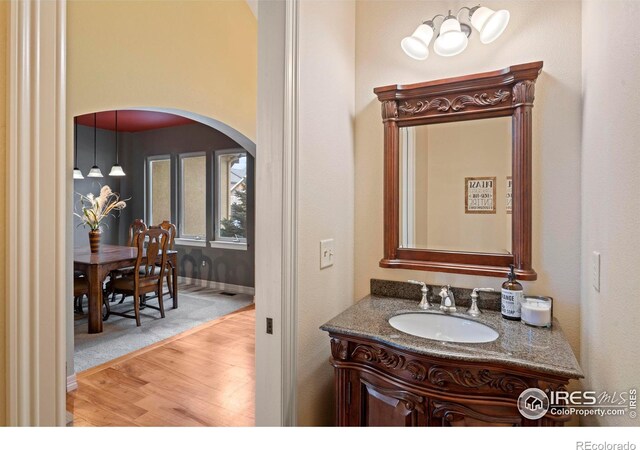 bathroom featuring wood-type flooring and vanity