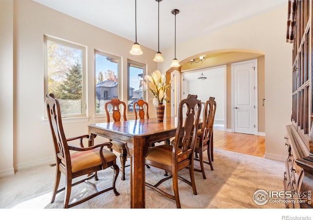 dining area with light carpet