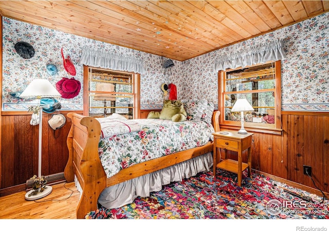 bedroom with wood ceiling