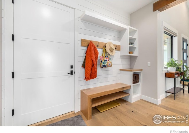 mudroom with light wood-type flooring