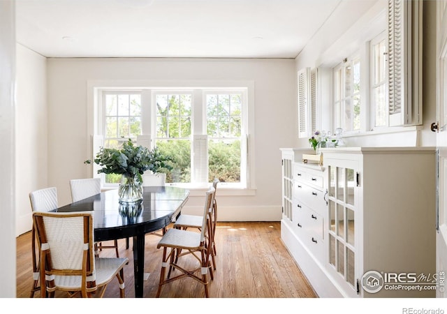 dining space featuring light hardwood / wood-style flooring