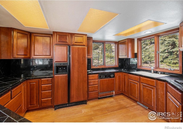 kitchen with dishwashing machine, paneled fridge, a wealth of natural light, and sink