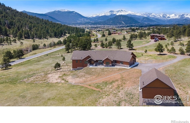 birds eye view of property featuring a mountain view