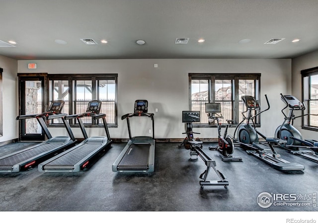 gym featuring a wealth of natural light