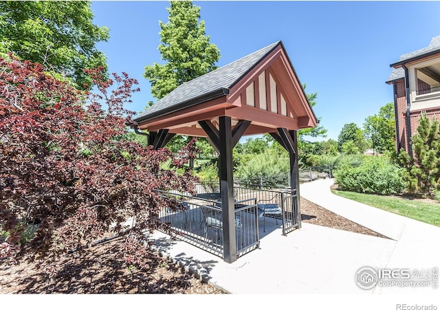 view of patio featuring a gazebo