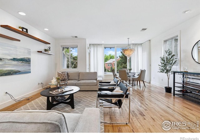 living room featuring light hardwood / wood-style floors